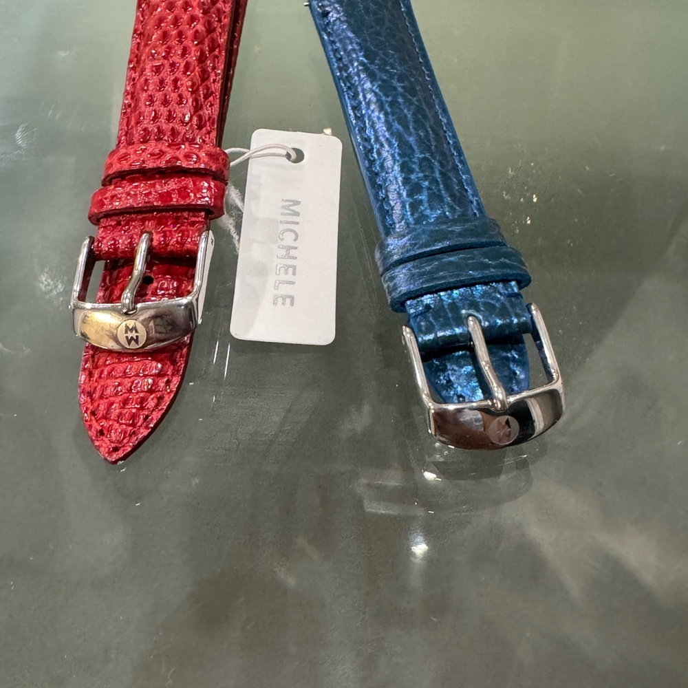Michele Red and Blue Leather Watch Straps